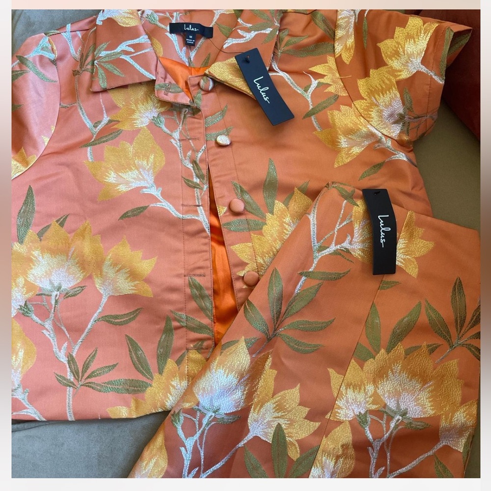 Lulus Floral Orange Two-Piece Set